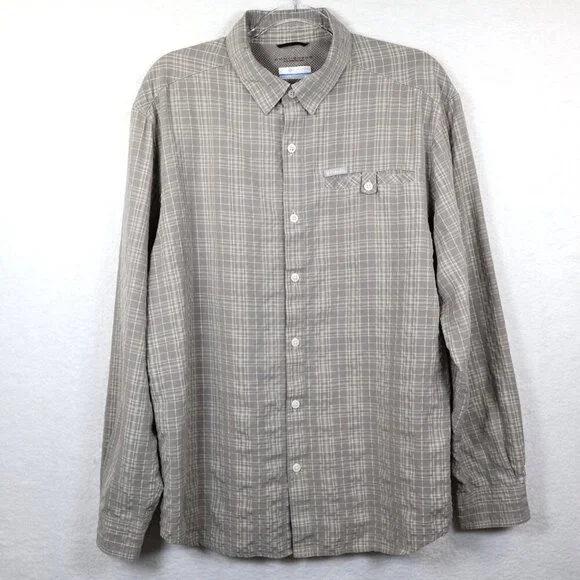 Columbia Omni-ShadeGray Plaid Button Up Mens Medium Sun Protection - Picture 2 of 7